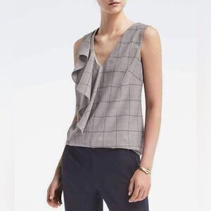 Banana Republic gray checkered ruffle top size large